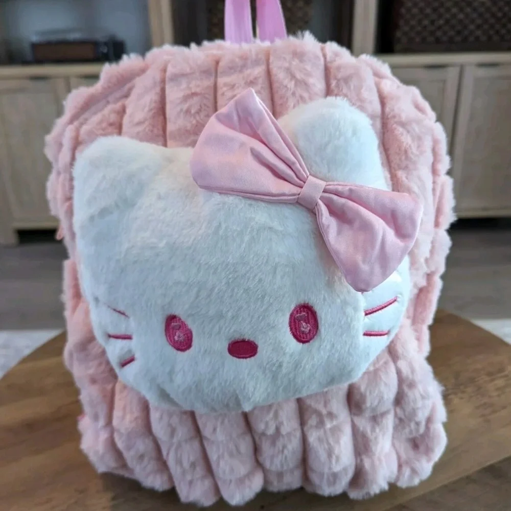 New Hello Kitty Plush Backpack with zipper and adjustable straps